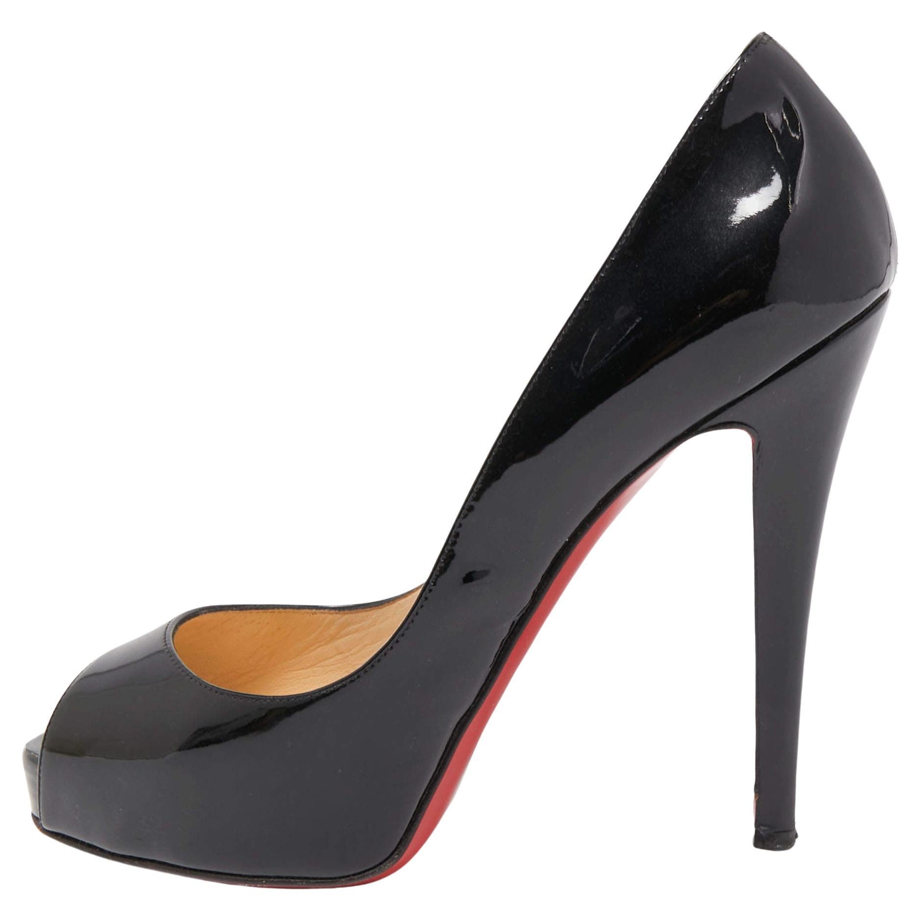 Christian Louboutin Black Patent Leather Very Prive Pumps Size 37 For Sale