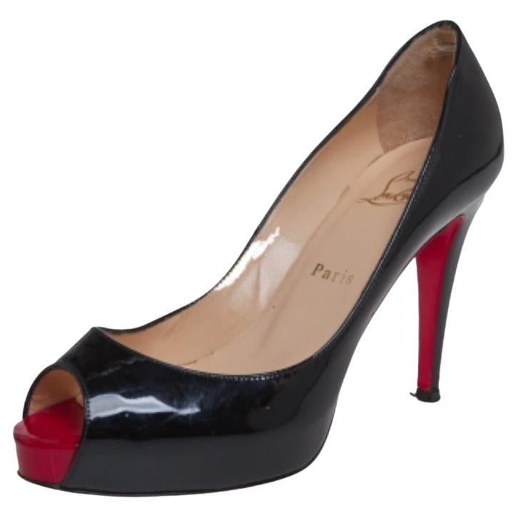 Christian Louboutin Black Patent Leather Very Prive Pumps Size 38 For Sale