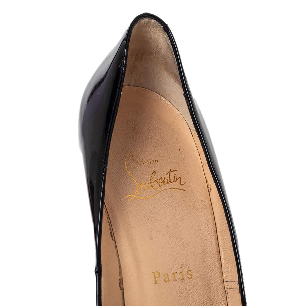 Christian Louboutin Black Patent Miss Desprez Chain Detail Peep Toe Size 38.5 For Sale 3