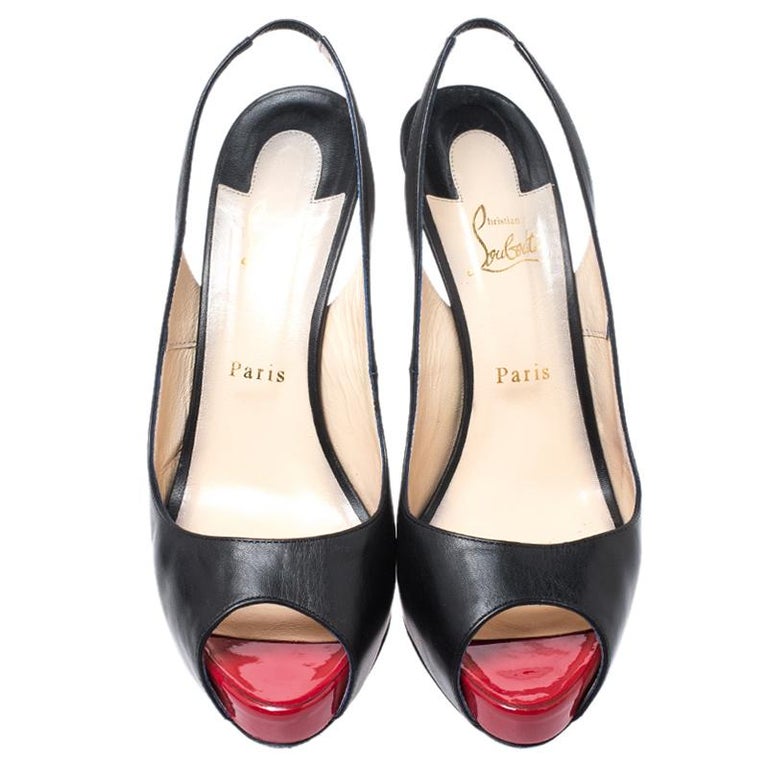 Christian Louboutin Black Patent N°Prive Slingback Sandals Size 41 For ...
