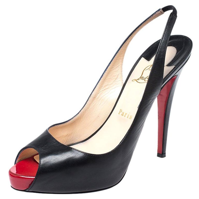Christian Louboutin Black Patent N°Prive Slingback Sandals Size 41 For Sale at 1stDibs