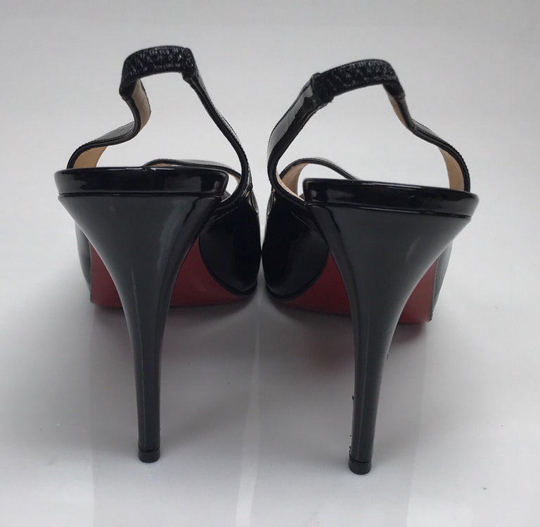 CHRISTIAN LOUBOUTIN Black Patent Peeptoe Slingback Heels-42 at 1stDibs