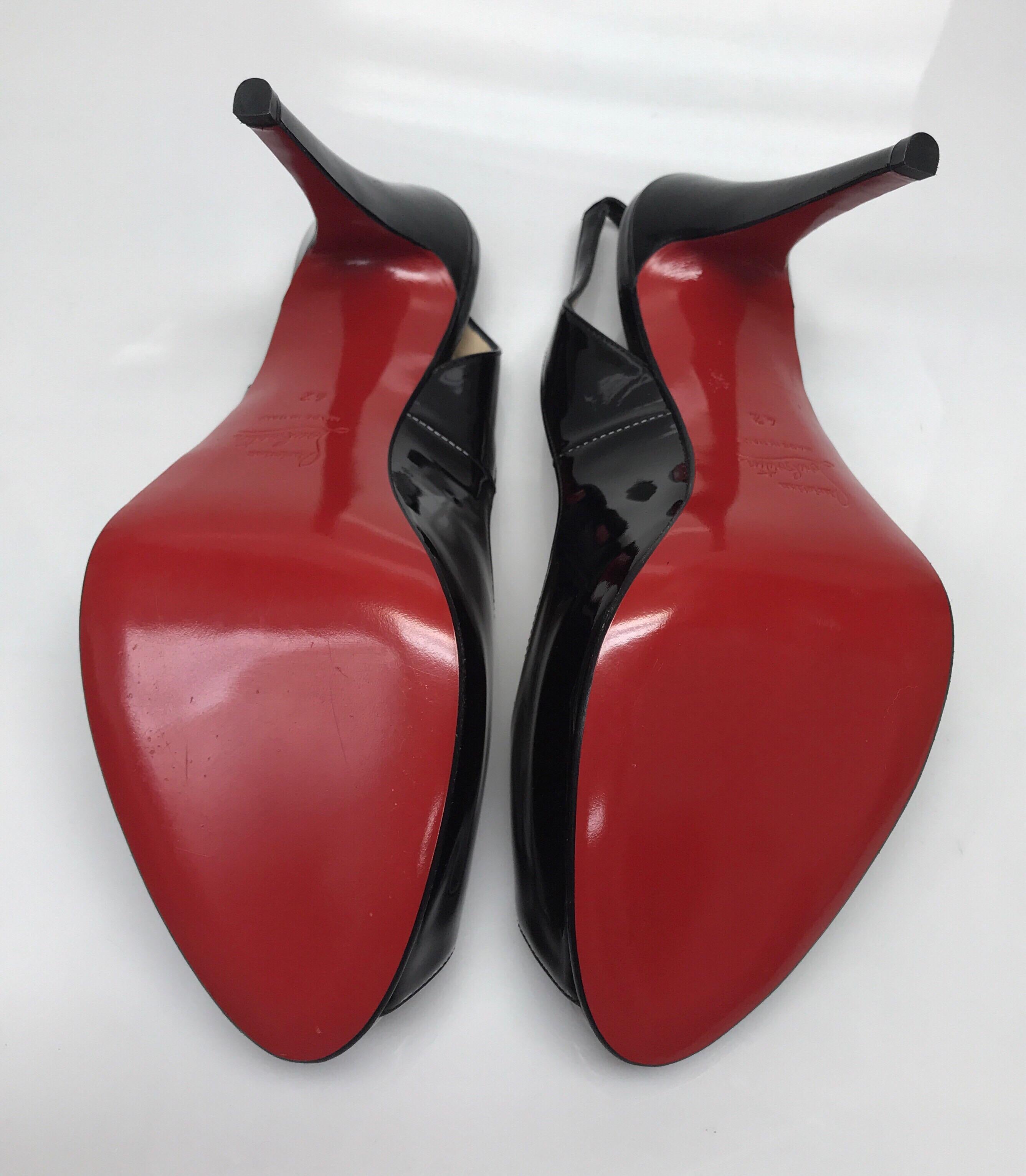Women's CHRISTIAN LOUBOUTIN Black Patent Peeptoe Slingback Heels-42