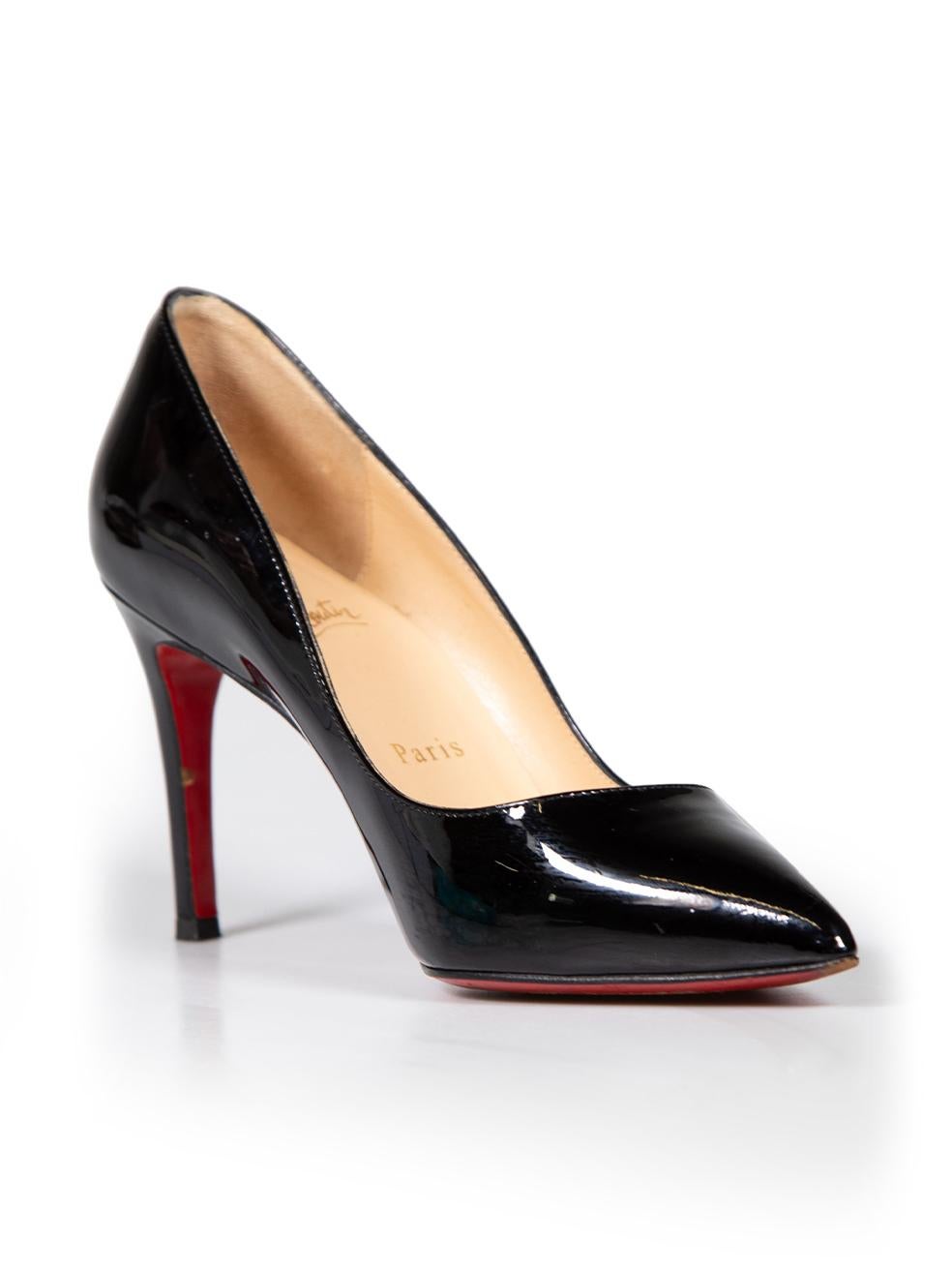 CONDITION is Good. Minor wear to shoes is evident. Light wear to left shoe upper with mark to the right side, back seam with white marks and inside heel stem with chip to paint on this used Christian Louboutin designer resale item.
 
 
 
 Details
 
