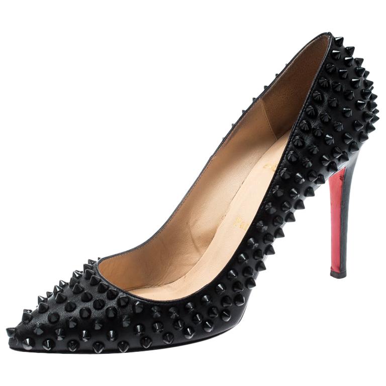 Christian Louboutin Black Patent Pigalle Spikes Pointed Toe Pumps Size 38.5  For Sale at 1stDibs