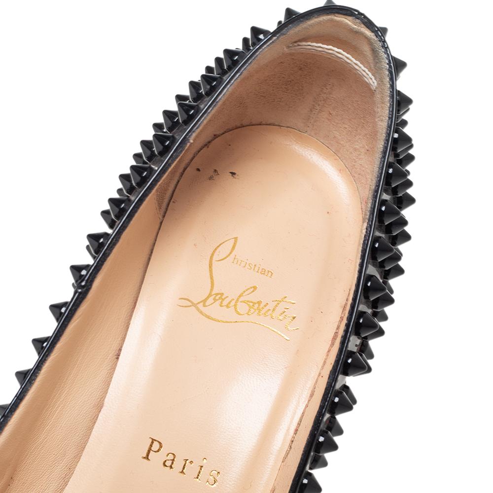 Women's Christian Louboutin Black Patent Pigalle Spikes Pumps Size 37.5