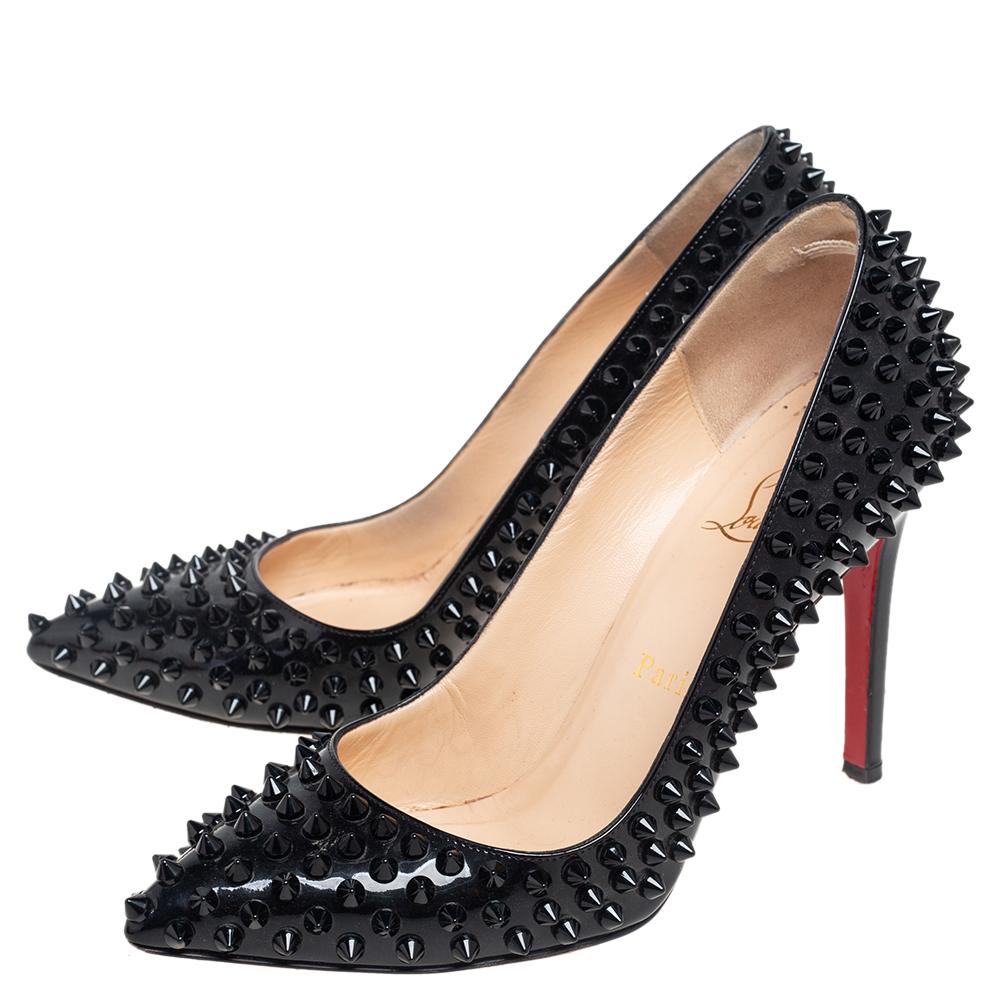 Christian Louboutin Black Patent Pigalle Spikes Pumps Size 37.5 1