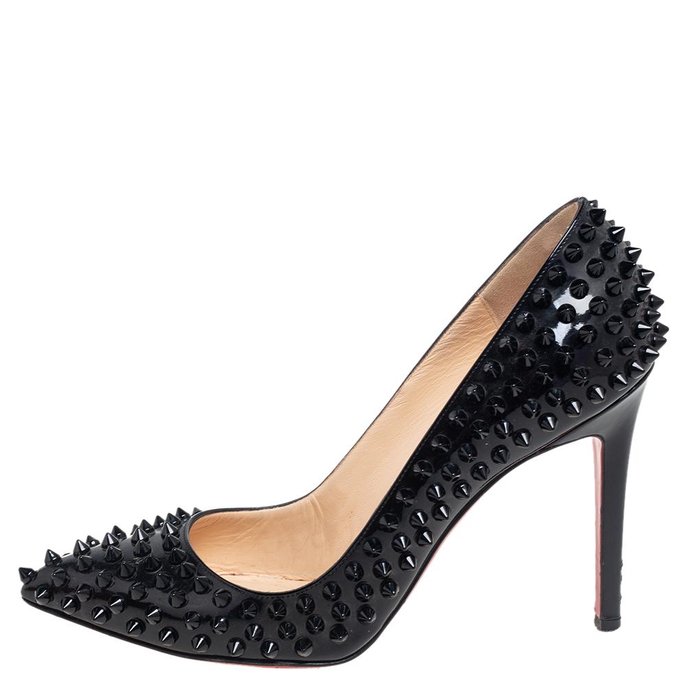 Christian Louboutin Black Patent Pigalle Spikes Pumps Size 37.5