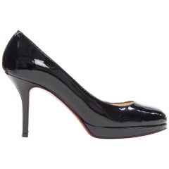 CHRISTIAN LOUBOUTIN piattaforma nera in vernice con tacco alto a punta tonda EU36