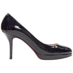 CHRISTIAN LOUBOUTIN black patent platform round toe high heel pump EU36