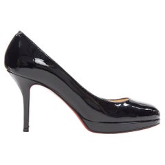 CHRISTIAN LOUBOUTIN piattaforma nera in vernice con tacco alto a punta tonda EU36