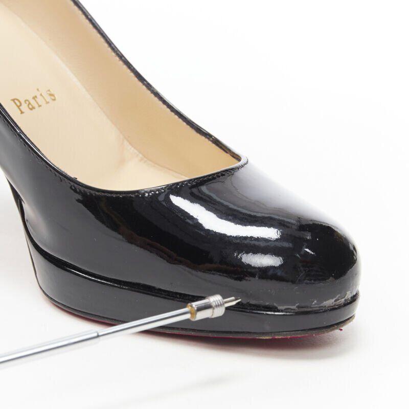 CHRISTIAN LOUBOUTIN black patent platform round toe high heel pump EU36 US6 7