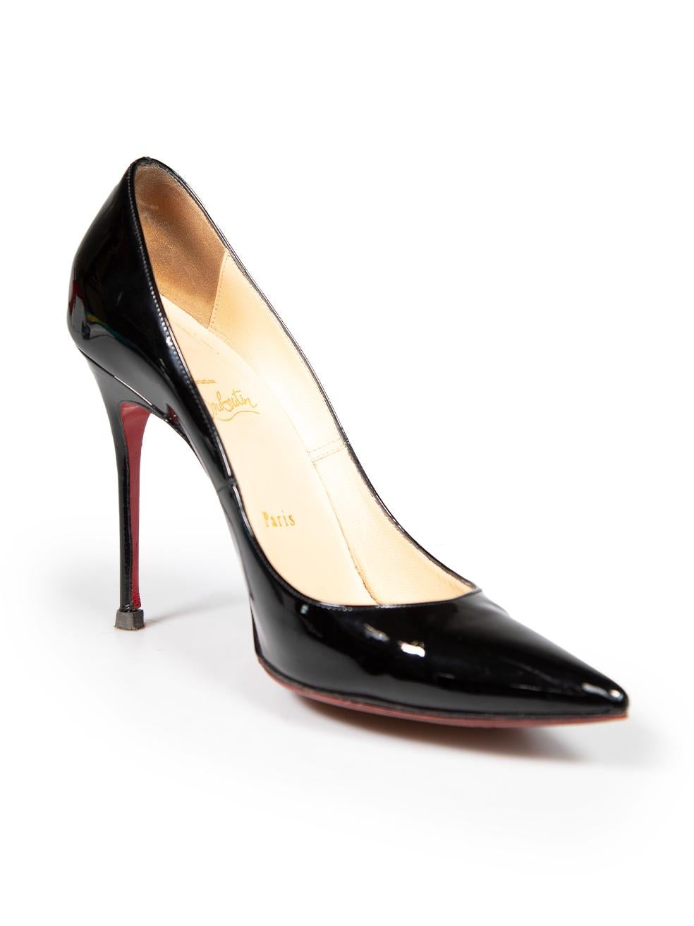 CONDITION is Good. Minor wear to heels is evident. Light wear to the sides in the front can be seen with creasing and slightly misshaping to leather insoles and discolouration marks. Please note that these Christian Louboutin heels have been