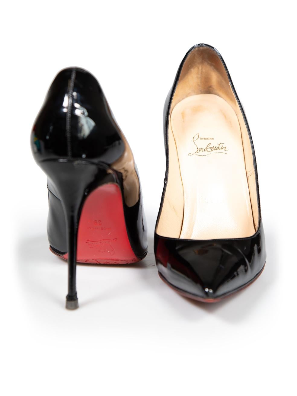 Christian Louboutin Black Patent Point Toe Heels Size IT 39 In Good Condition For Sale In London, GB