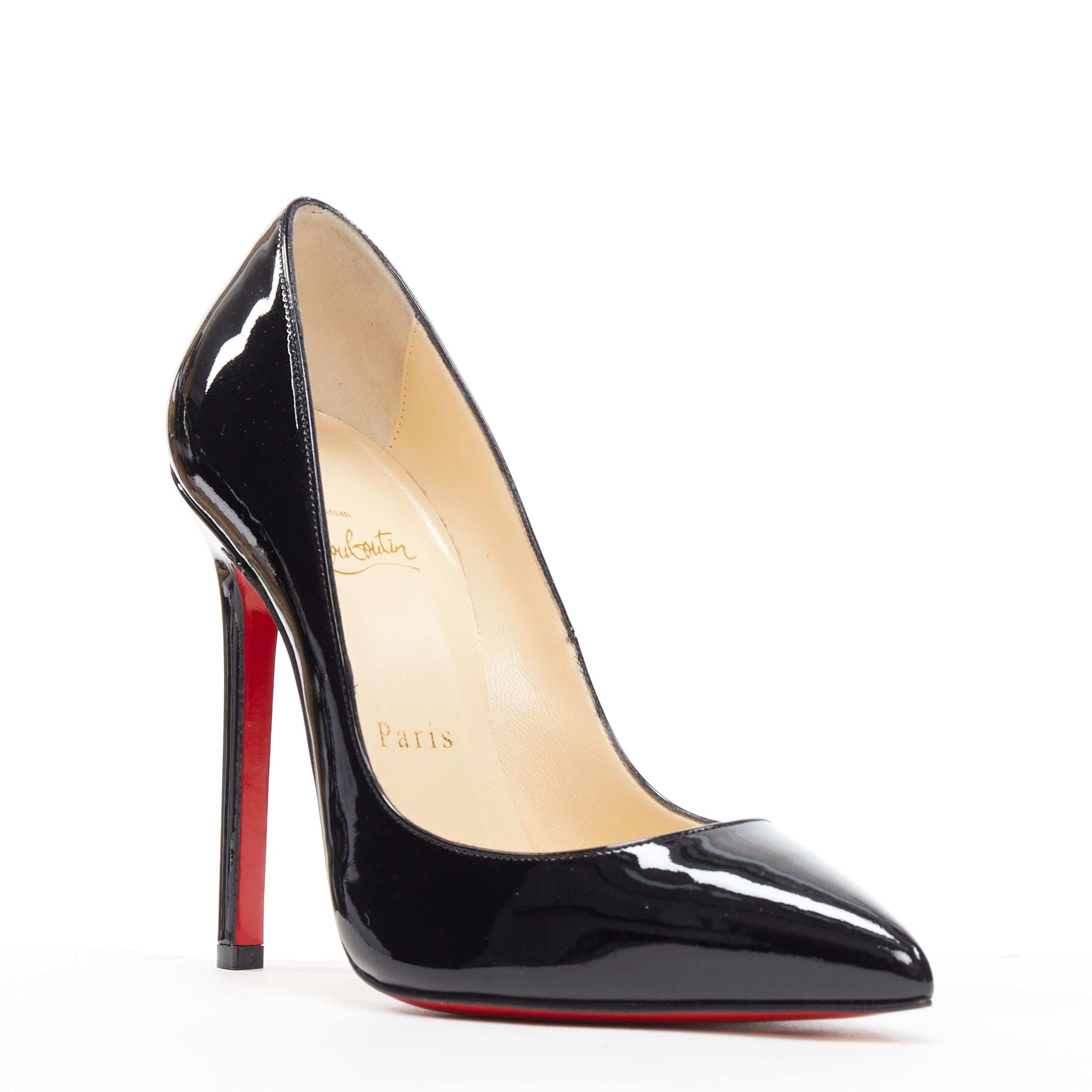 CHRISTIAN LOUBOUTIN black patent pointed toe pigalle high heel pump EU36.5
Brand: Christian Louboutin
Designer: Christian Louboutin
Model Name / Style: Patent pump
Material: Patent leather
Color: Black
Pattern: Solid
Extra Detail: Tonal stitching.