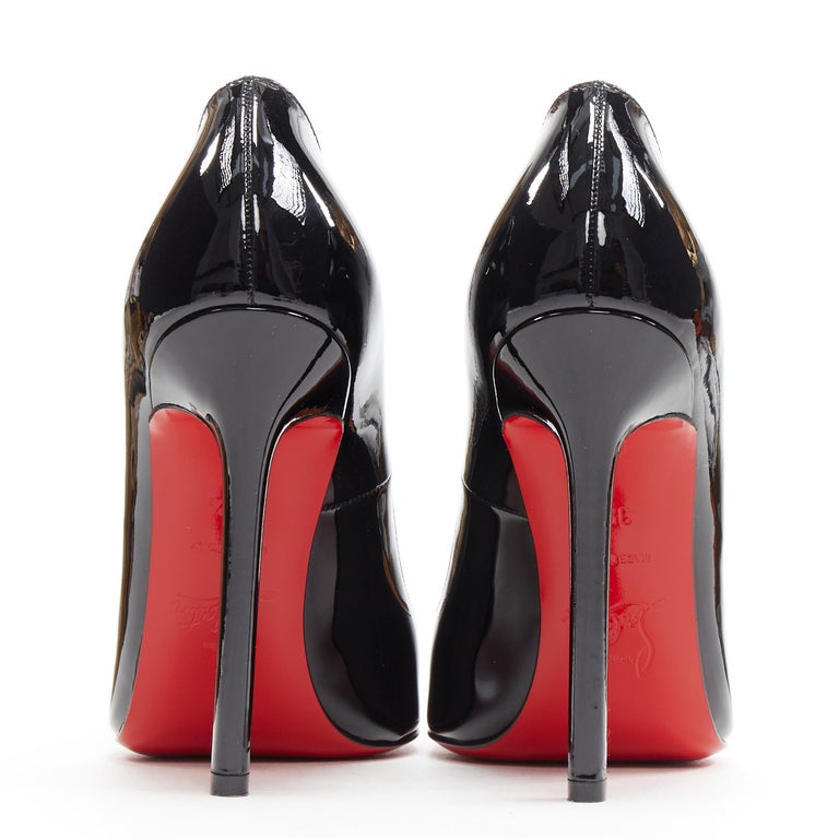 CHRISTIAN LOUBOUTIN black patent pointed toe slim high heel pigalle ...