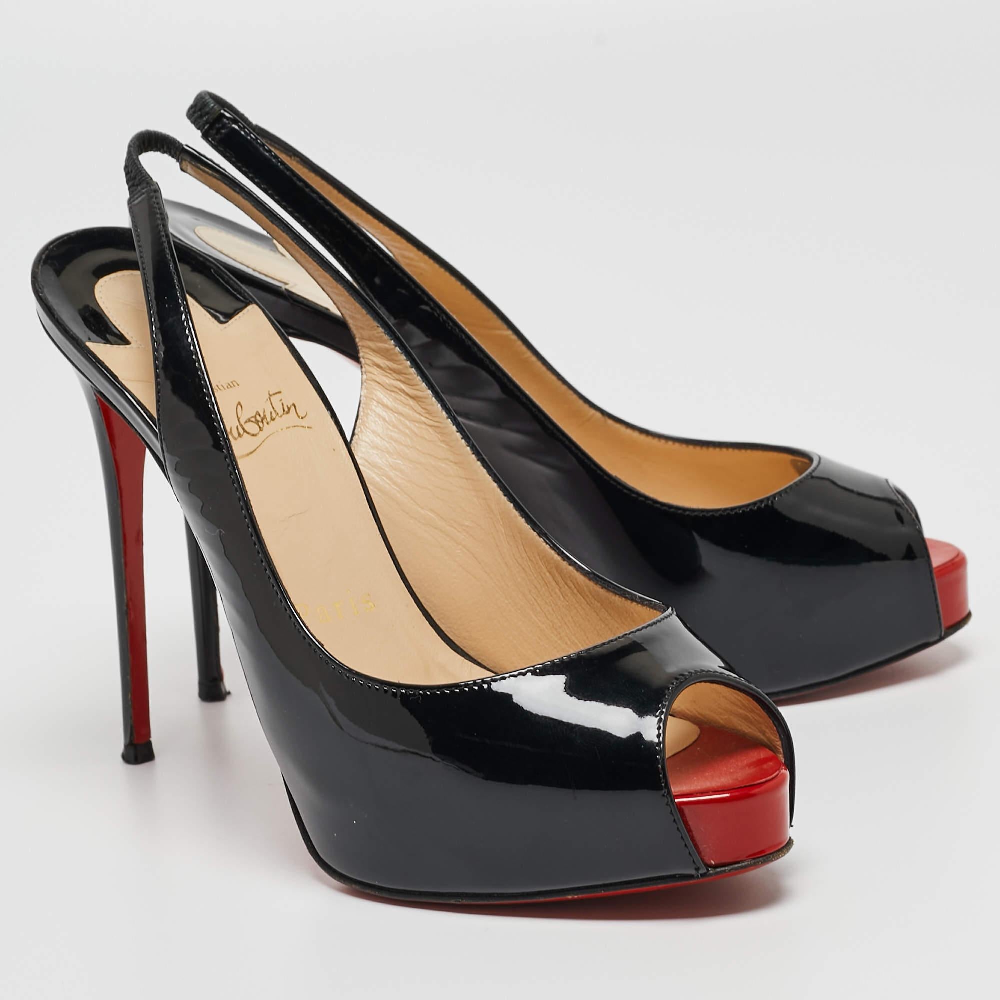 Christian Louboutin Black Patent Private Number Sandals Size 36 In Good Condition For Sale In Dubai, Al Qouz 2