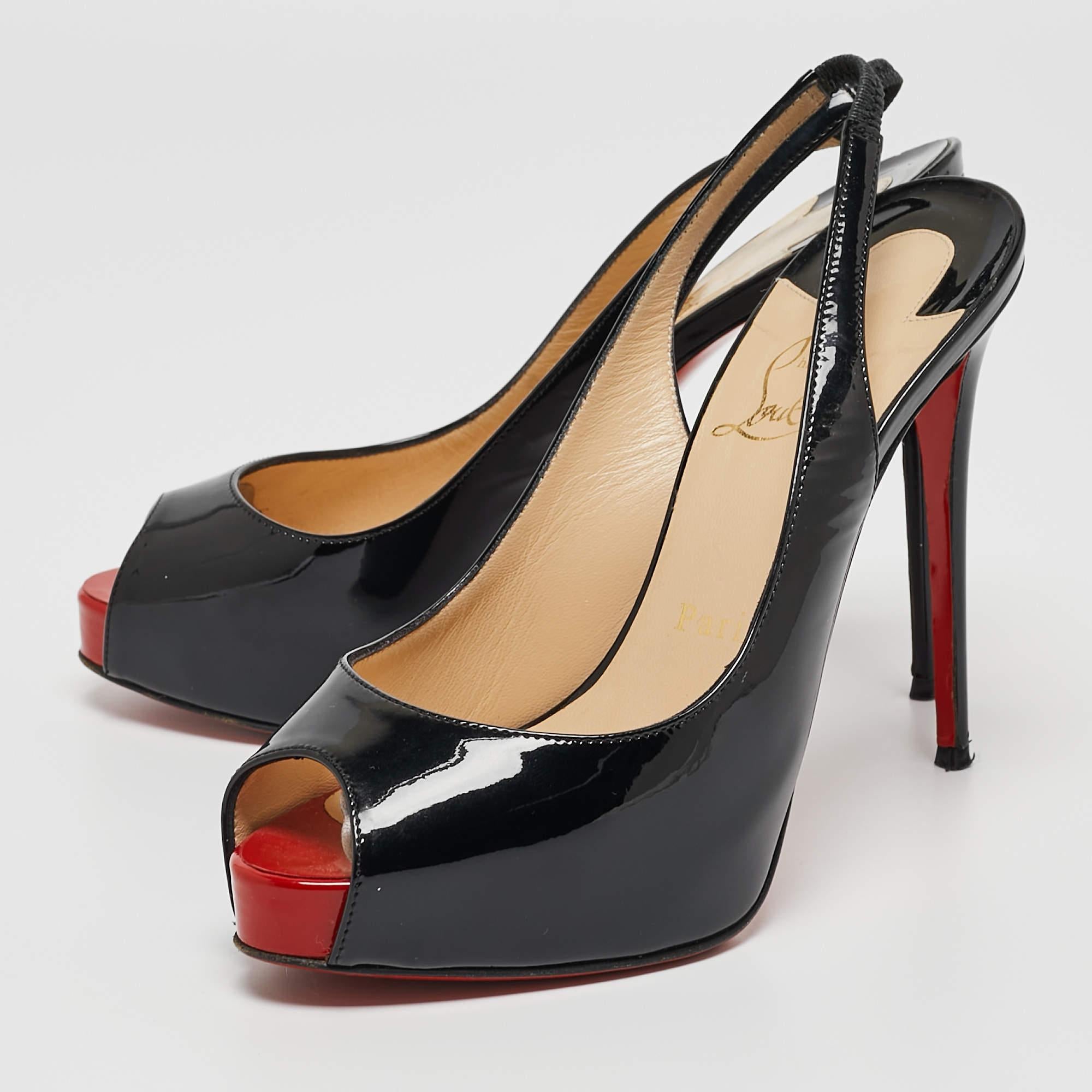 Christian Louboutin Black Patent Private Number Sandals Size 36 For Sale 1