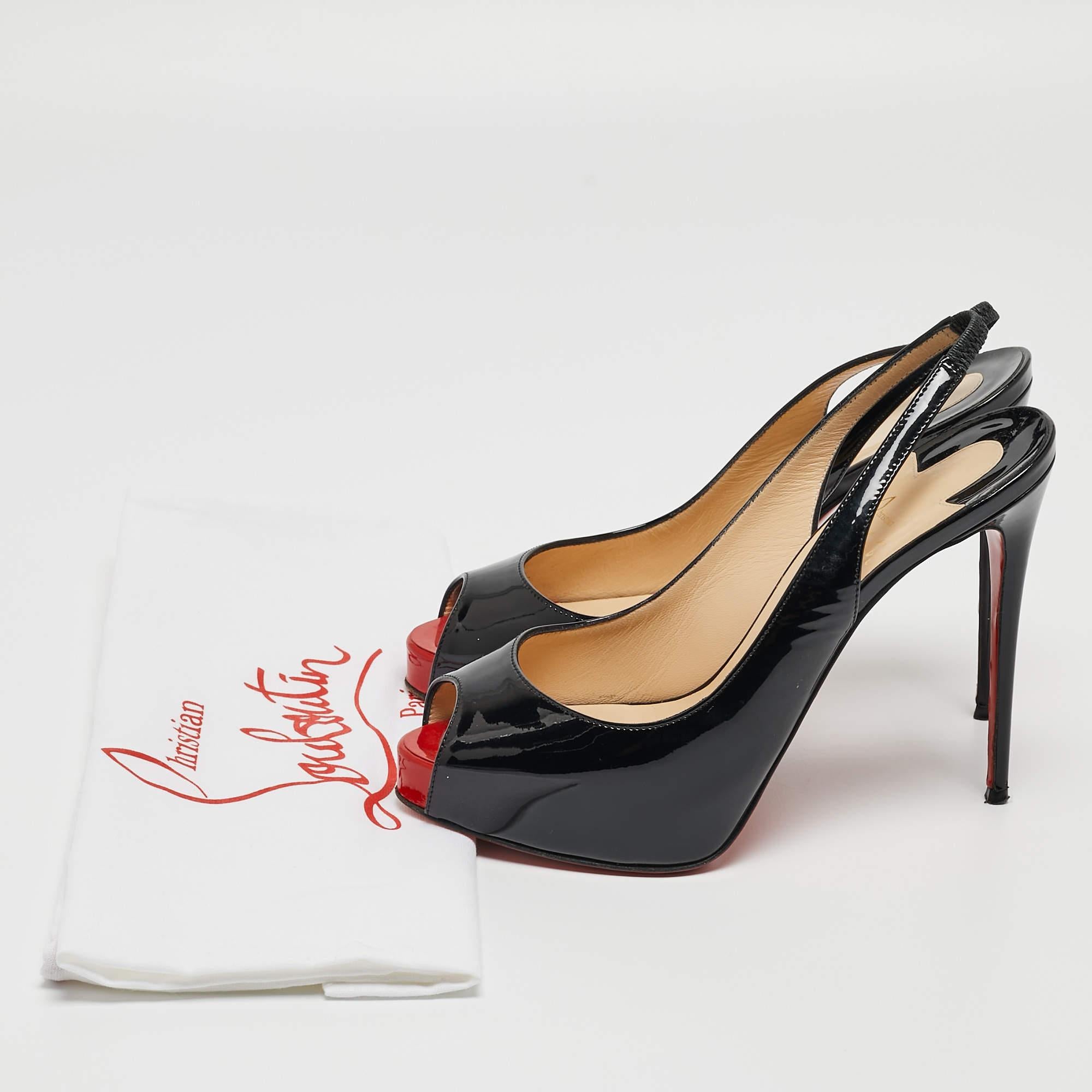 Christian Louboutin Black Patent Private Number Sandals Size 36 For Sale 4