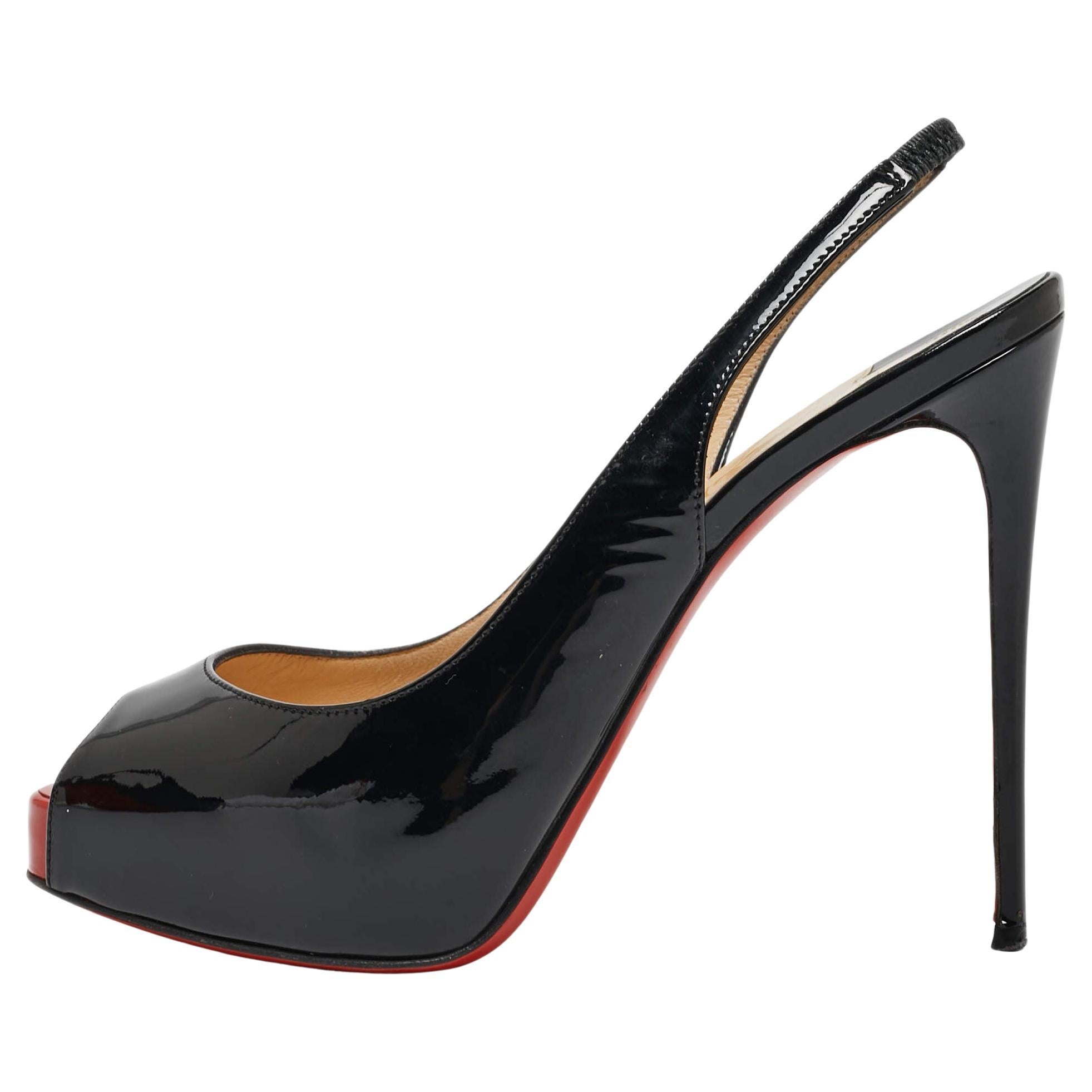 Christian Louboutin Black Patent Private Number Sandals Size 36 For Sale
