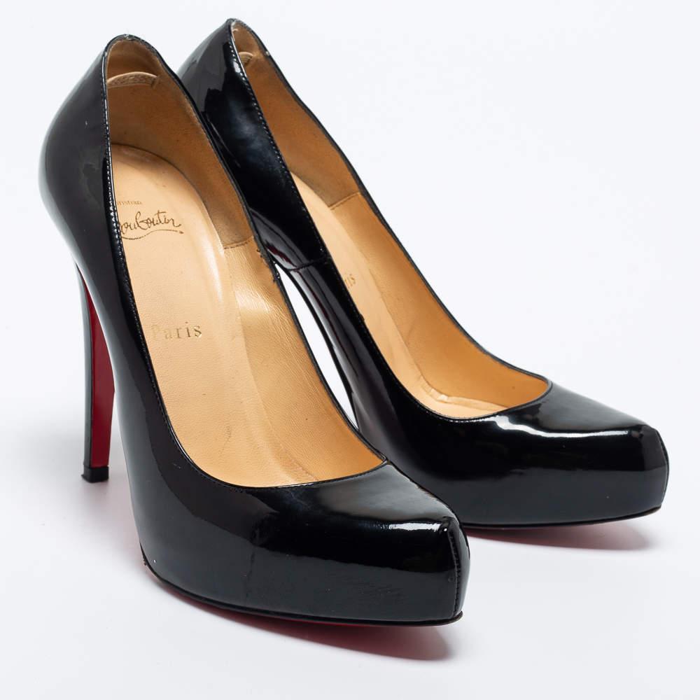 Women's Christian Louboutin Black Patent Rolando Pumps Size 38.5