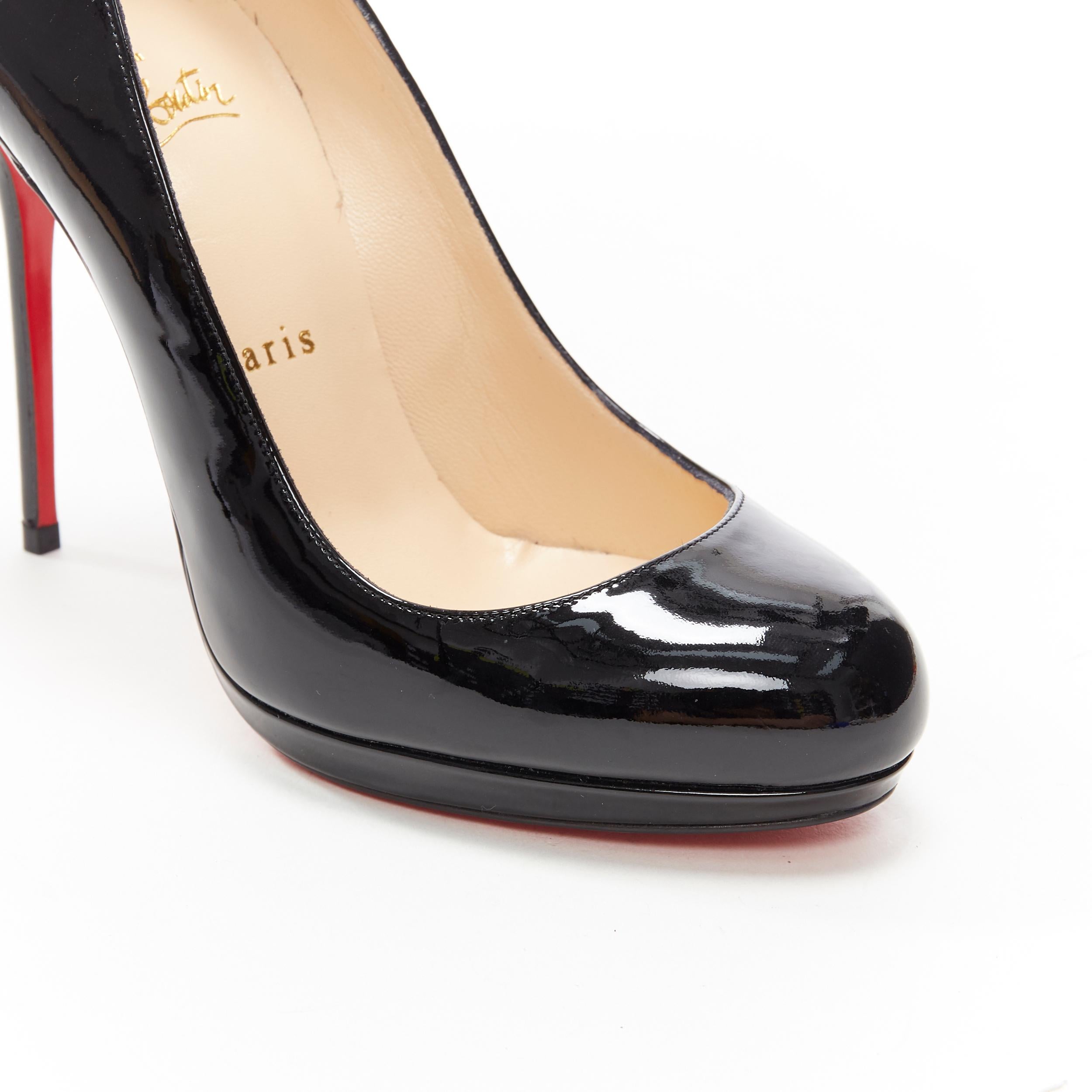 CHRISTIAN LOUBOUTIN negro charol punta redonda plataforma tacón alto EU37.5 3