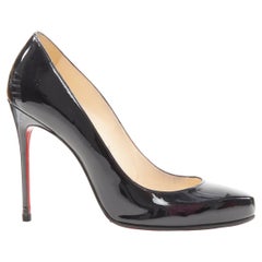 Used CHRISTIAN LOUBOUTIN black patent rounded point classic stiletto pump EU38.5