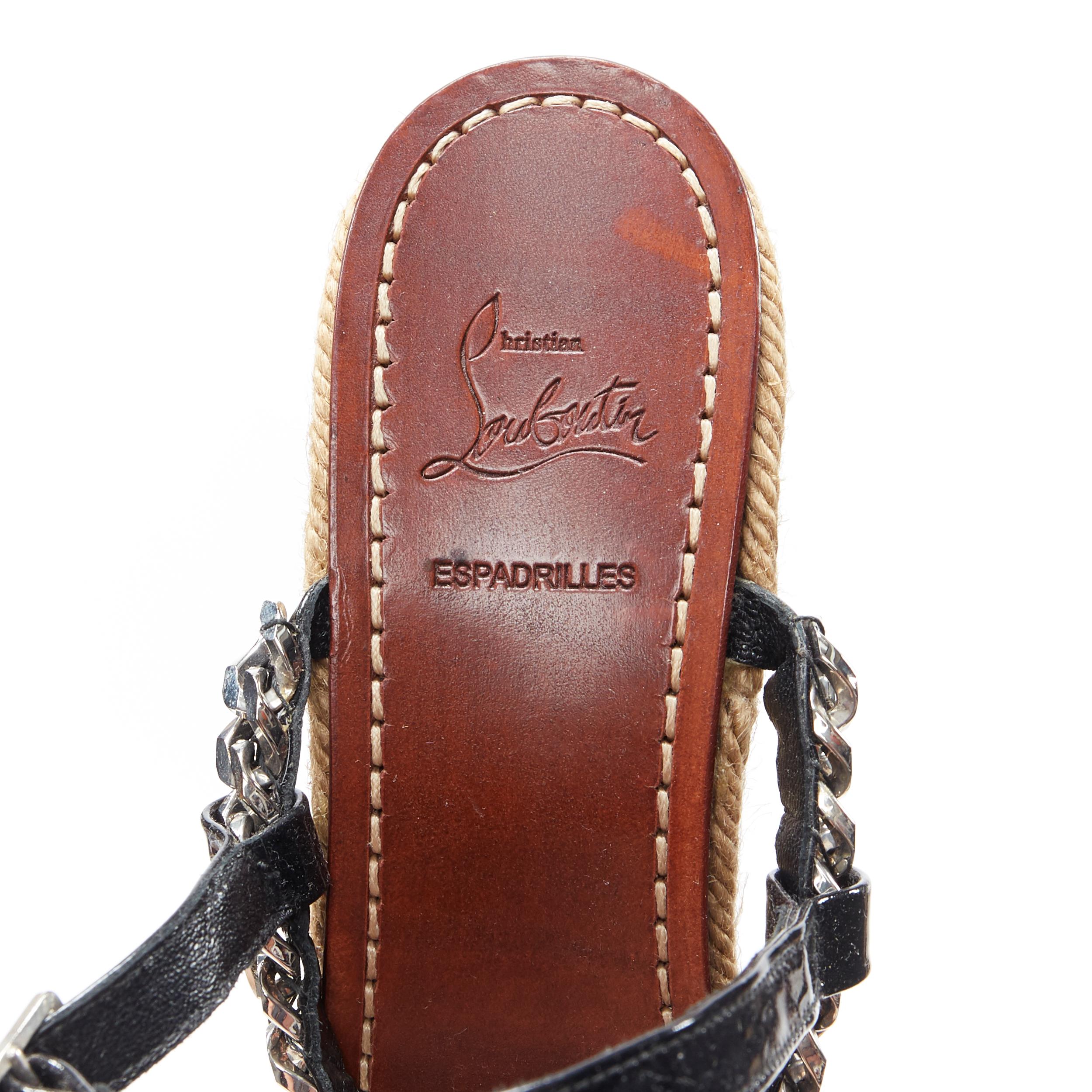 CHRISTIAN LOUBOUTIN black patent silver chain trimmed espadrille wedge EU37 3