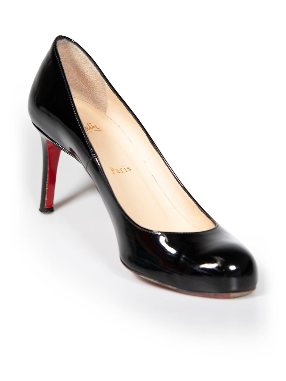 CONDITION is Good. Minor wear to pumps is evident. Light scratches to the sides and some indentation to the heel, with general wear to the soles on this used Christian Louboutin designer resale item. These shoes come with original box and dust bag.
