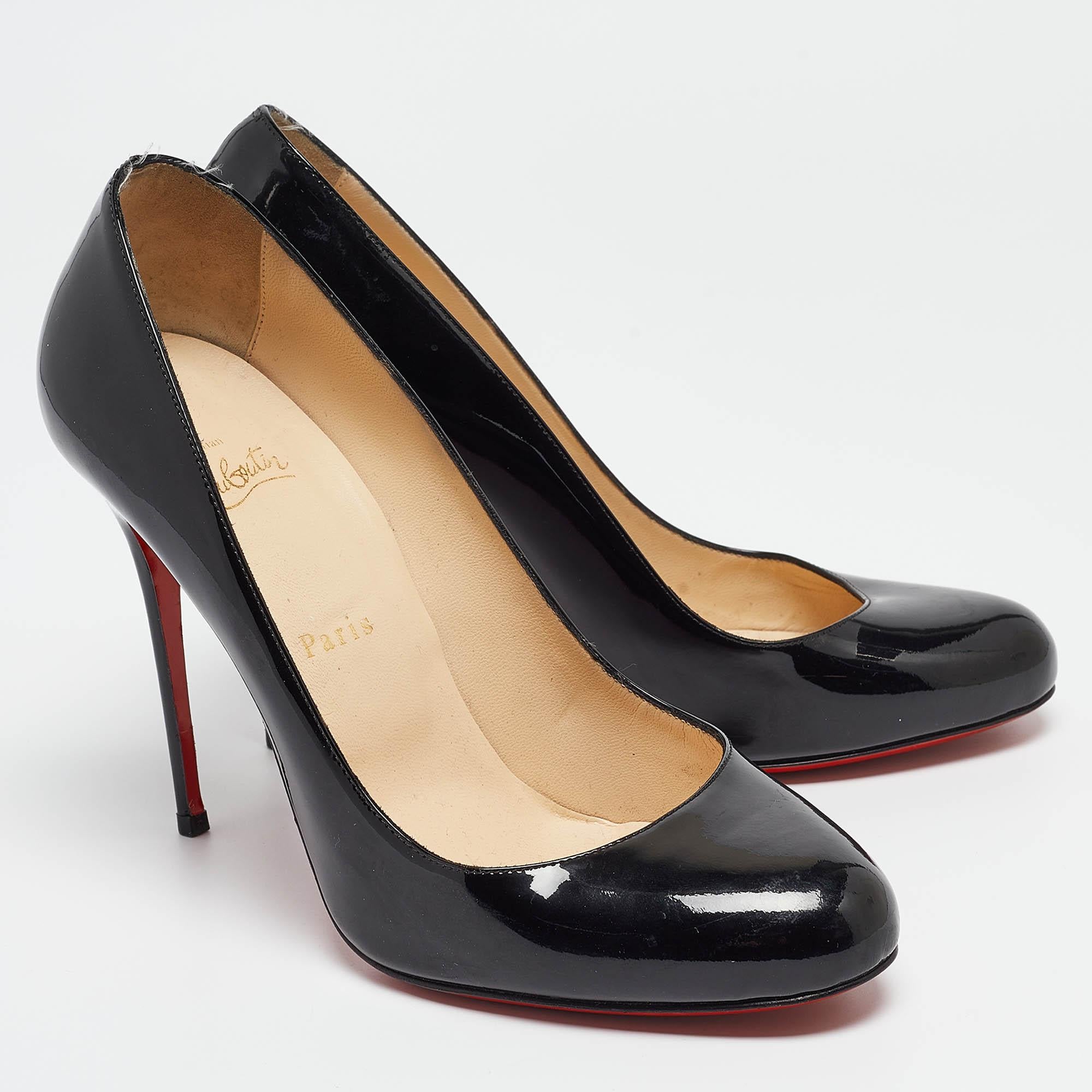 Women's Christian Louboutin Black Patent Simple Pumps Size 40