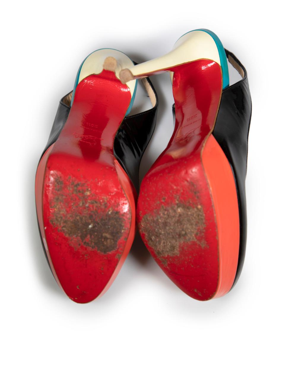 Women's Christian Louboutin Black Patent Slingback Heels Size IT 39.5 For Sale