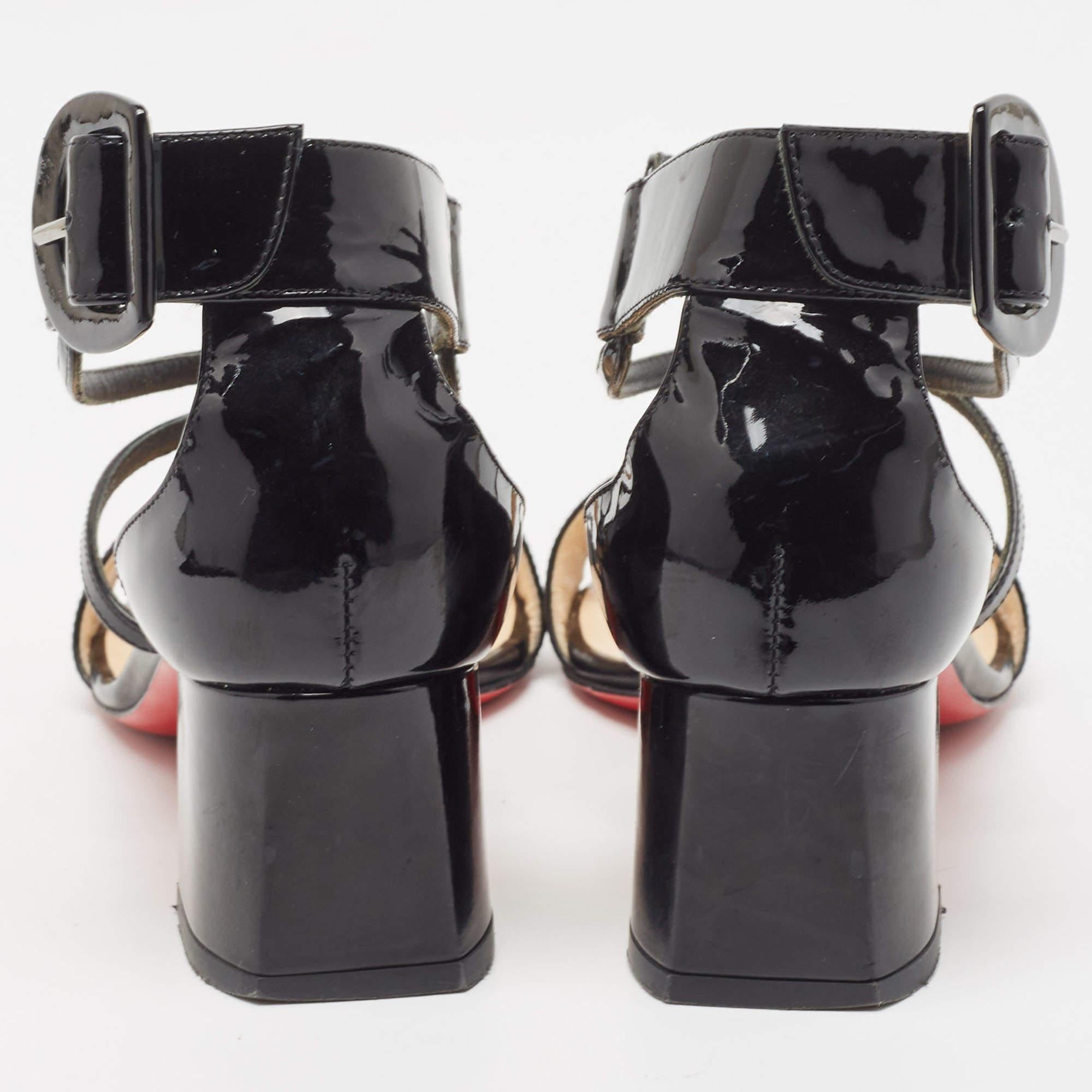 Christian Louboutin Black Patent Strappy Block Heel Sandals Size 35.5 For Sale 4