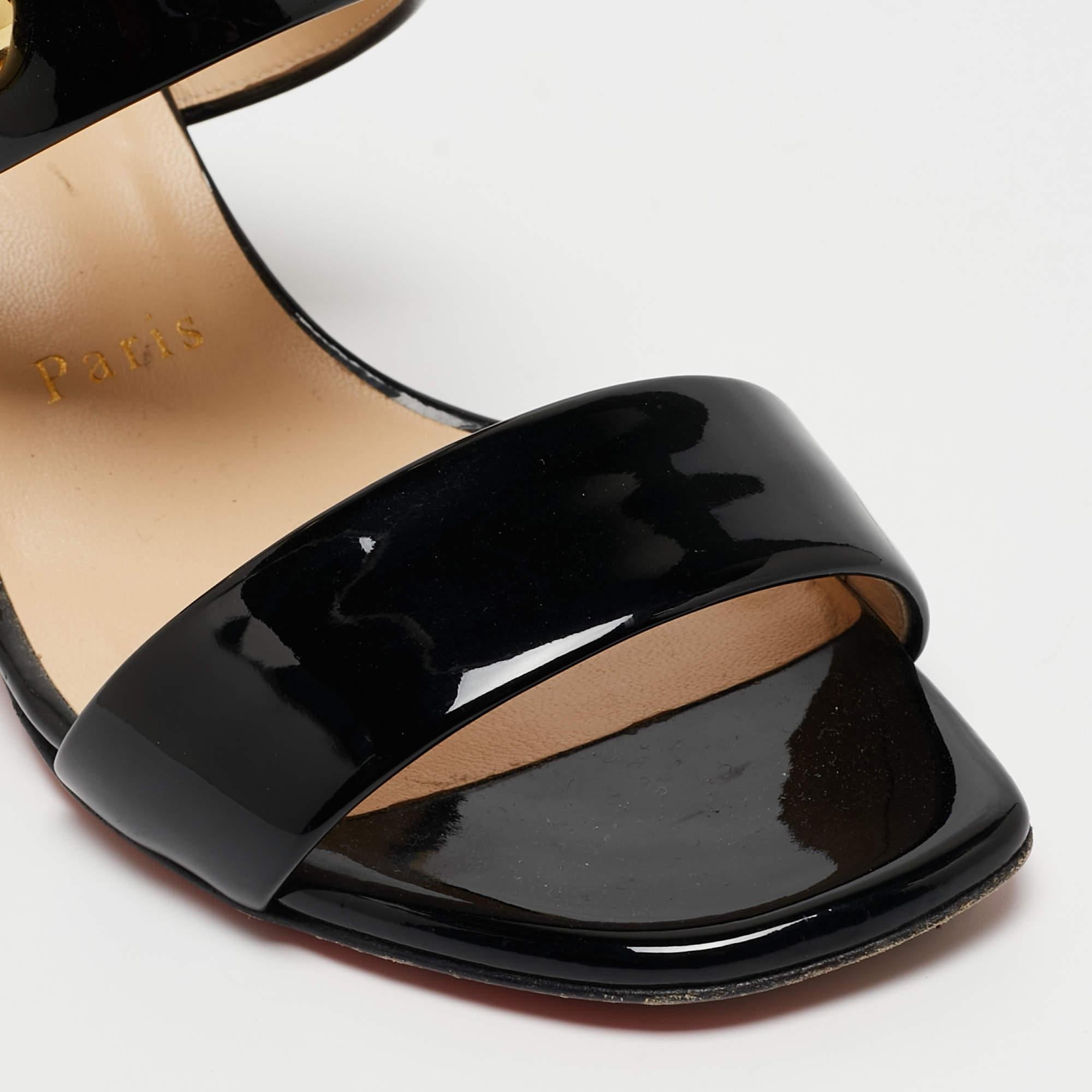 Christian Louboutin Black Patent Studded Bille Slides Size 36 For Sale 4