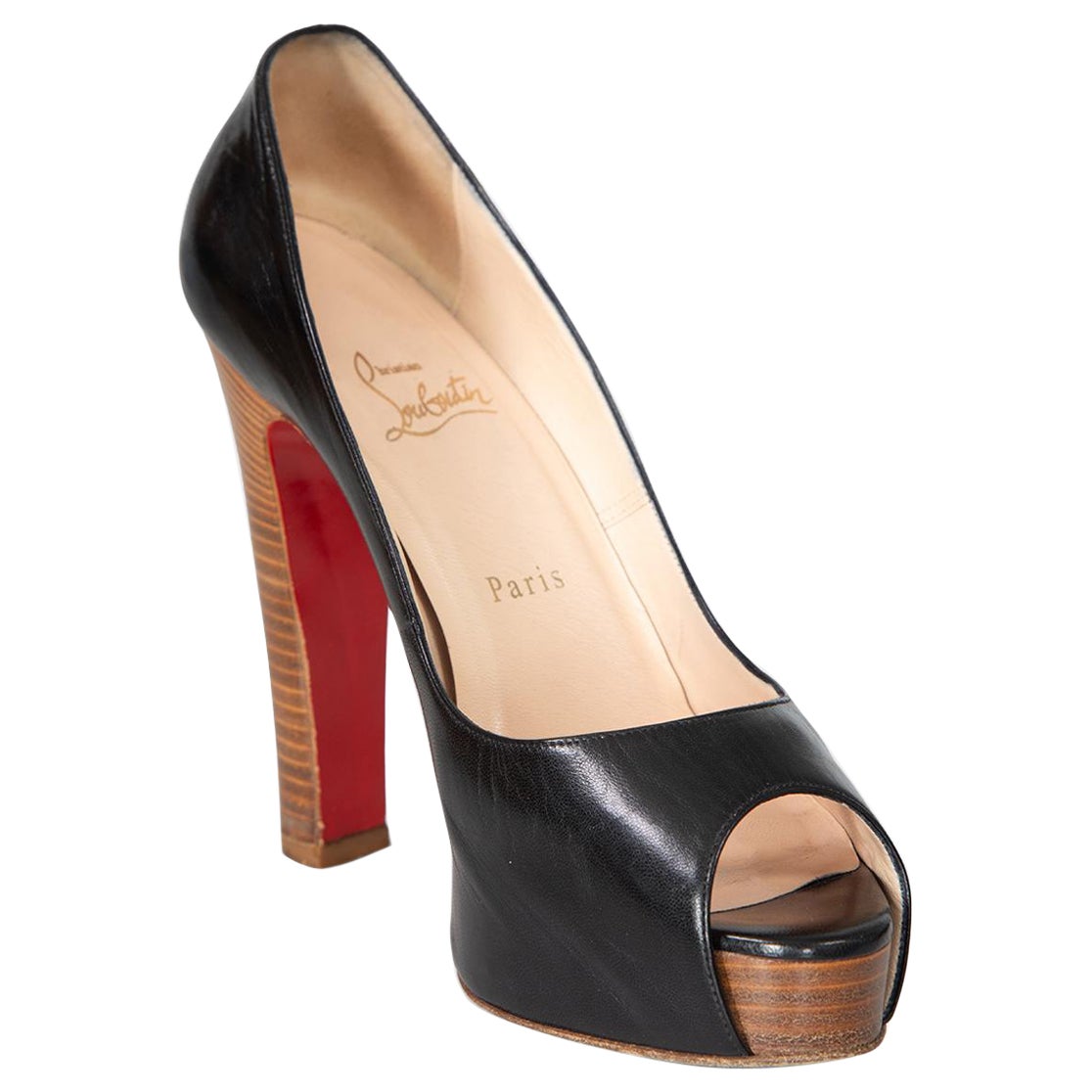 Christian Louboutin Tacchi neri Peep Toe in pelle taglia IT 39