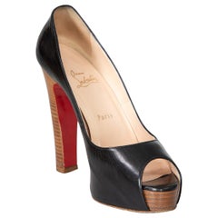 Christian Louboutin Black Peep Toe Leather Heels Size IT 39