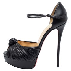 Christian Louboutin Black Peep-Toe Platform Ankle-Strap Sandals Size 38.5