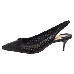Christian Louboutin Black Perforated Leather Hall Slingback Pumps Size 38