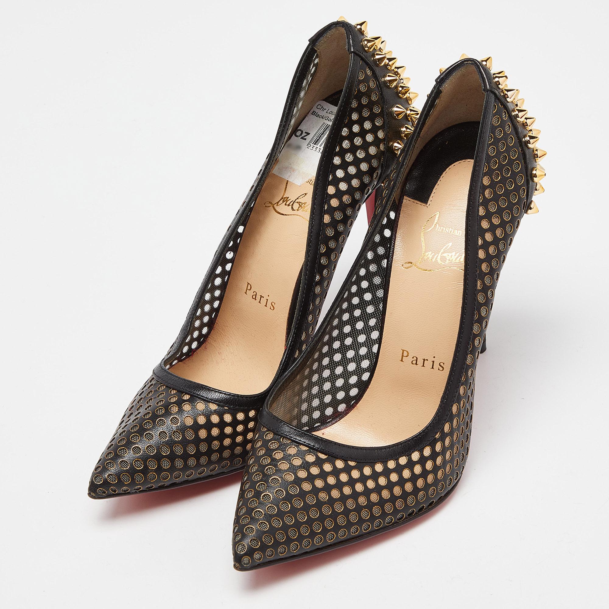 Guni Fall Christian Louboutin Black Perforated Leather Spiked Guni Pumps Size 37 ...