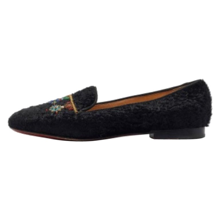 Christian Louboutin Fourrure d'agneau persane noire Dictateur Smoking Slippers Size 36.5