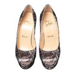 Christian Louboutin Black/Pink Lace and Satin Bianca Pumps Size 35.5
