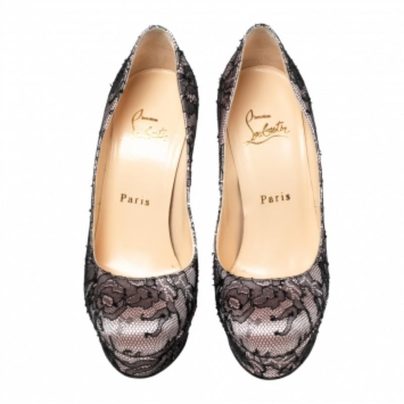 Marrone Christian Louboutin Pumps Bianca in pizzo e raso nero/rosa misura 35.5 in vendita