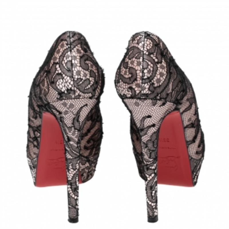 Christian Louboutin Pumps Bianca in pizzo e raso nero/rosa misura 35.5 in vendita 2