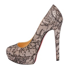Christian Louboutin Black/Pink Lace and Satin Bianca Pumps Size 38