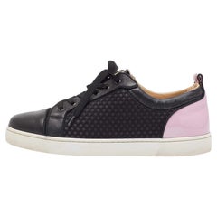 Christian Louboutin Black/Pink Patent and Mesh Low Top Sneakers Size 44