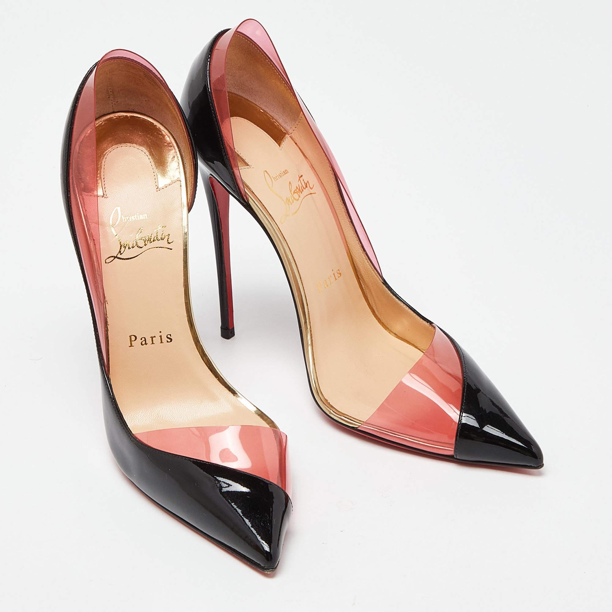 Christian Louboutin Black/Pink Patent Leather and PVC Miss Rigidaine Pumps Size  In Good Condition In Dubai, Al Qouz 2