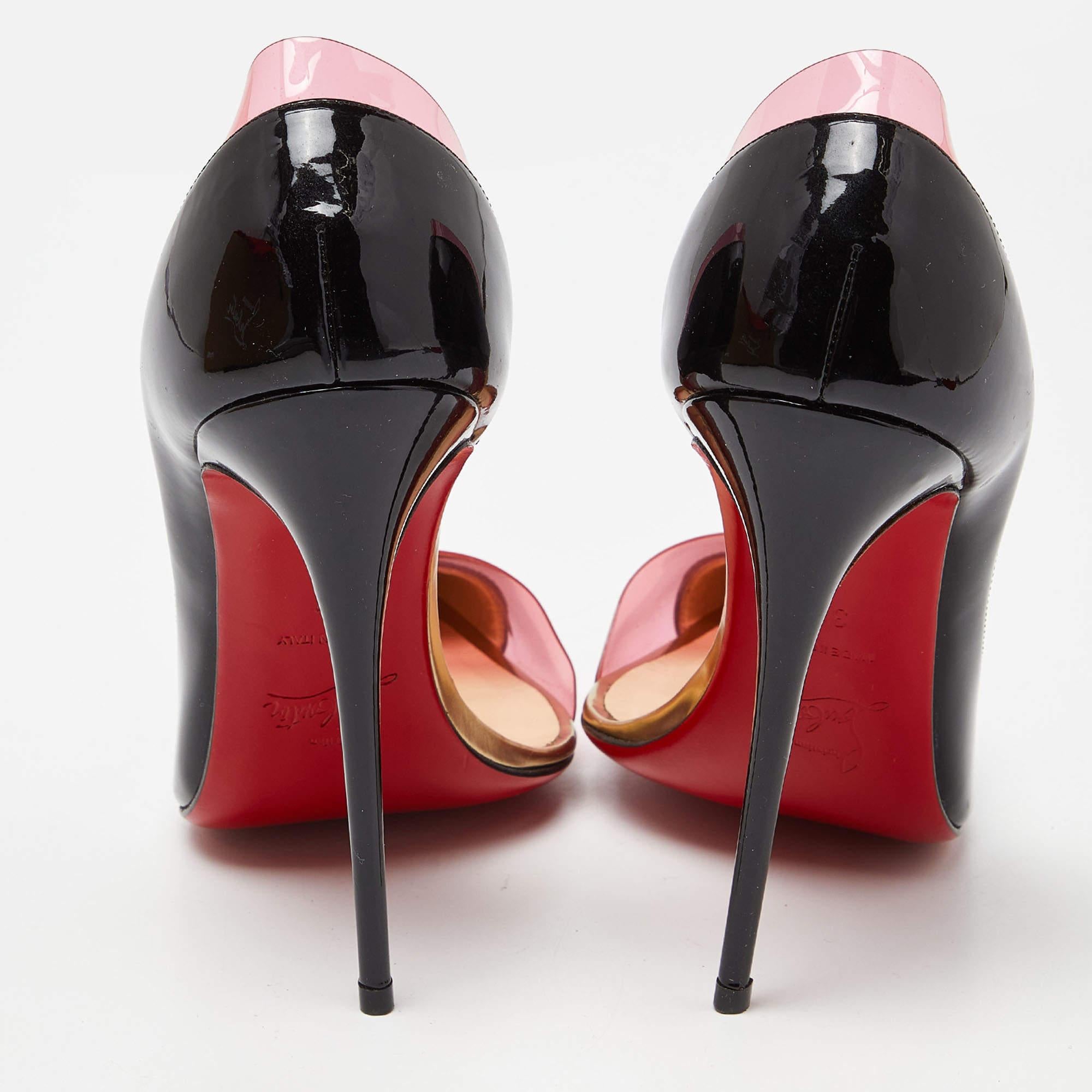 Christian Louboutin Black/Pink Patent Leather and PVC Miss Rigidaine Pumps Size  3