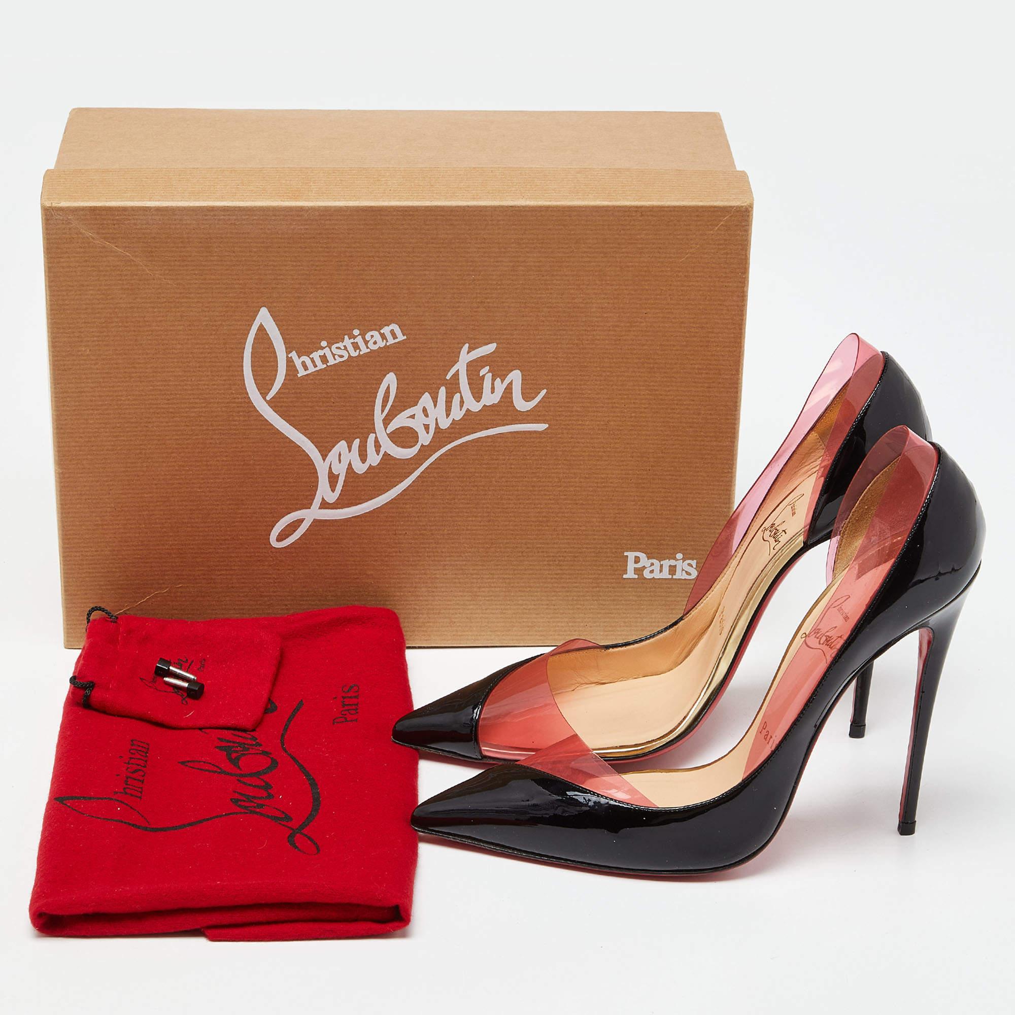 Christian Louboutin Black/Pink Patent Leather and PVC Miss Rigidaine Pumps Size  4