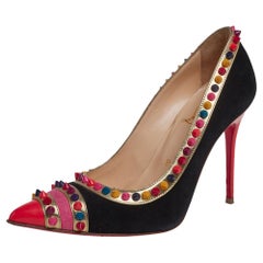Christian Louboutin Black/Pink Suede And Leather Hill Spiked Pumps Size 36