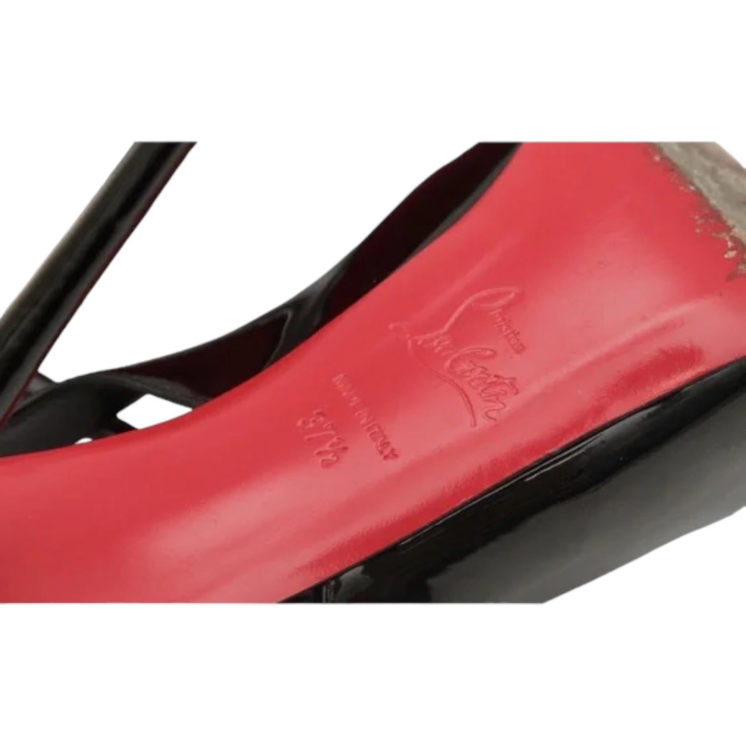 CHRISTIAN LOUBOUTIN Black Platform Heels Patent Leather Hot Chick Alter 120 37.5 For Sale 9