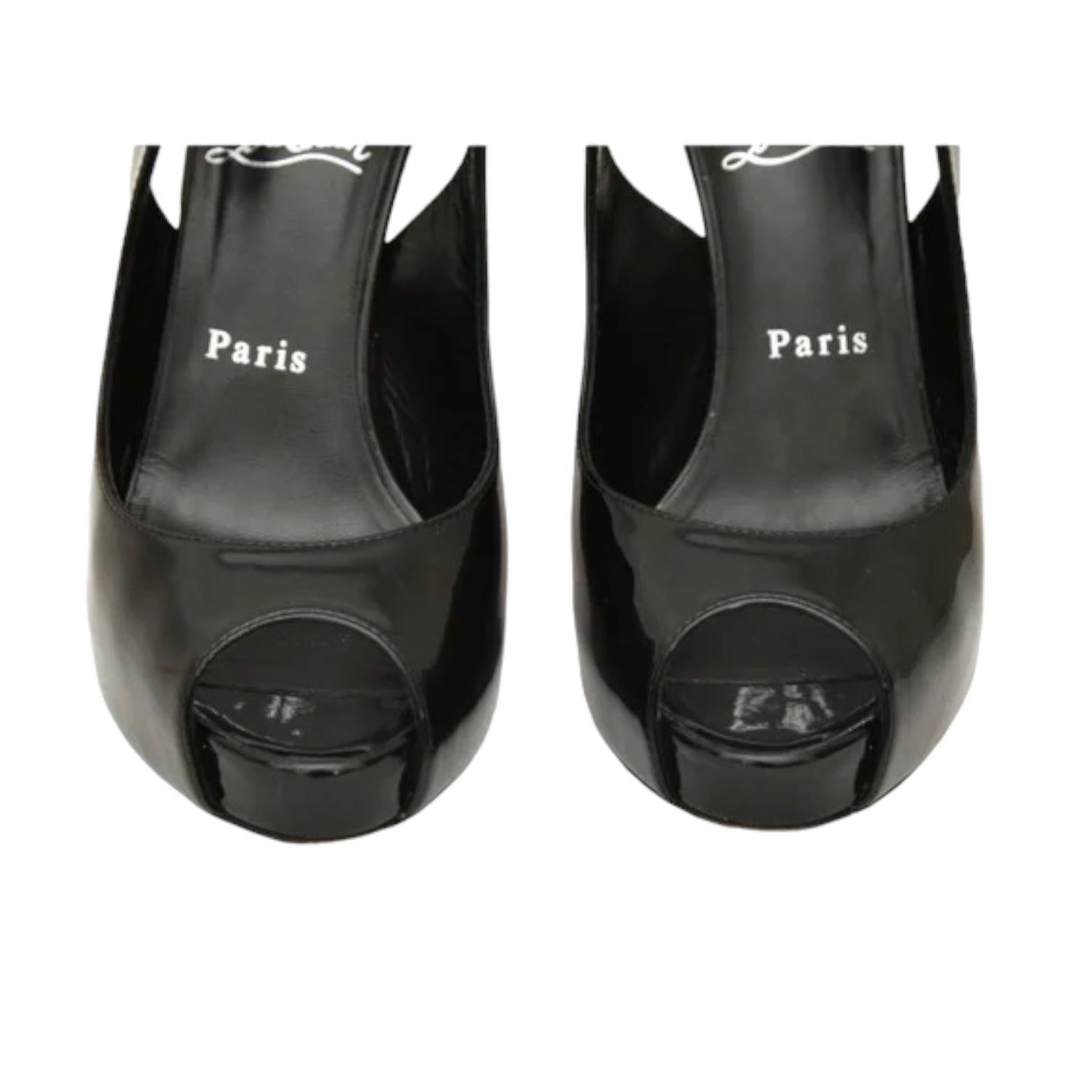CHRISTIAN LOUBOUTIN Black Platform Heels Patent Leather Hot Chick Alter 120 37.5 For Sale 2